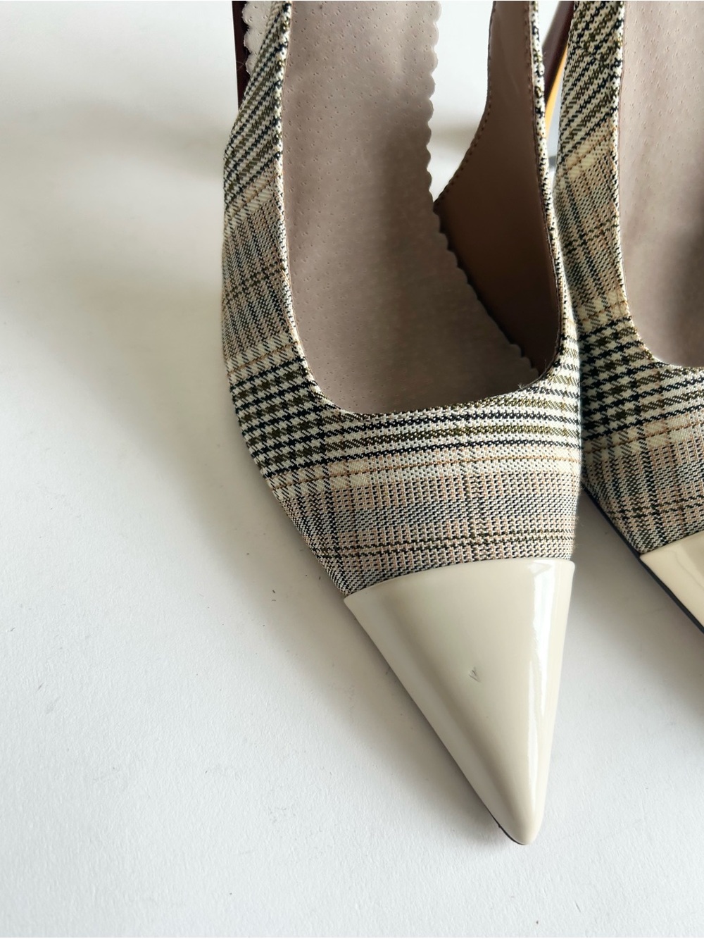 Sam Edelman Beige Brown Patent Leather Textile Point Toe Slingbacks size 6.5 - Picture 12 of 16